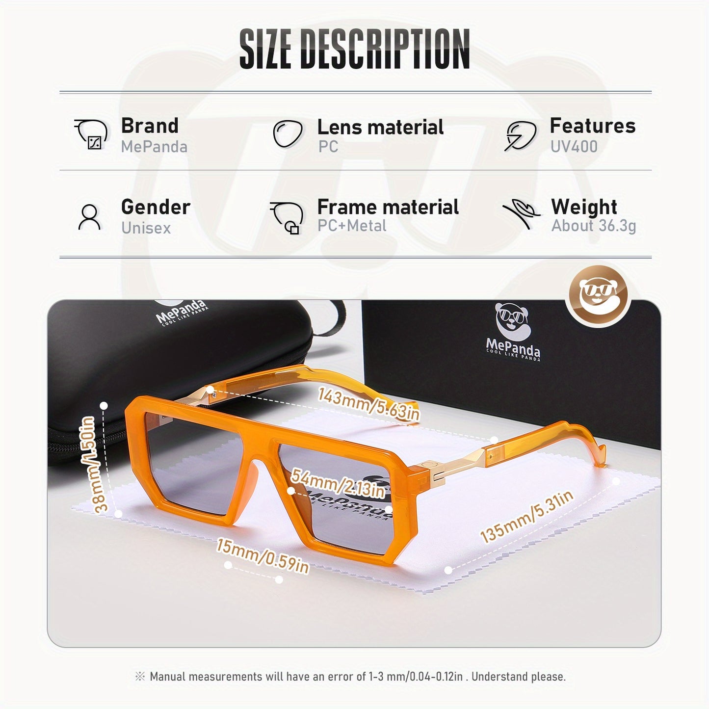 MePanda Unisex Square Frame Fashion Glasses - Lightweight Black & Golden Accents,, Includes Case & Microfiber Cloth for & Daily Casual Wear, Stylish Eyewear, Highquality Lenses, Trendy Eyewear, Everyday Use