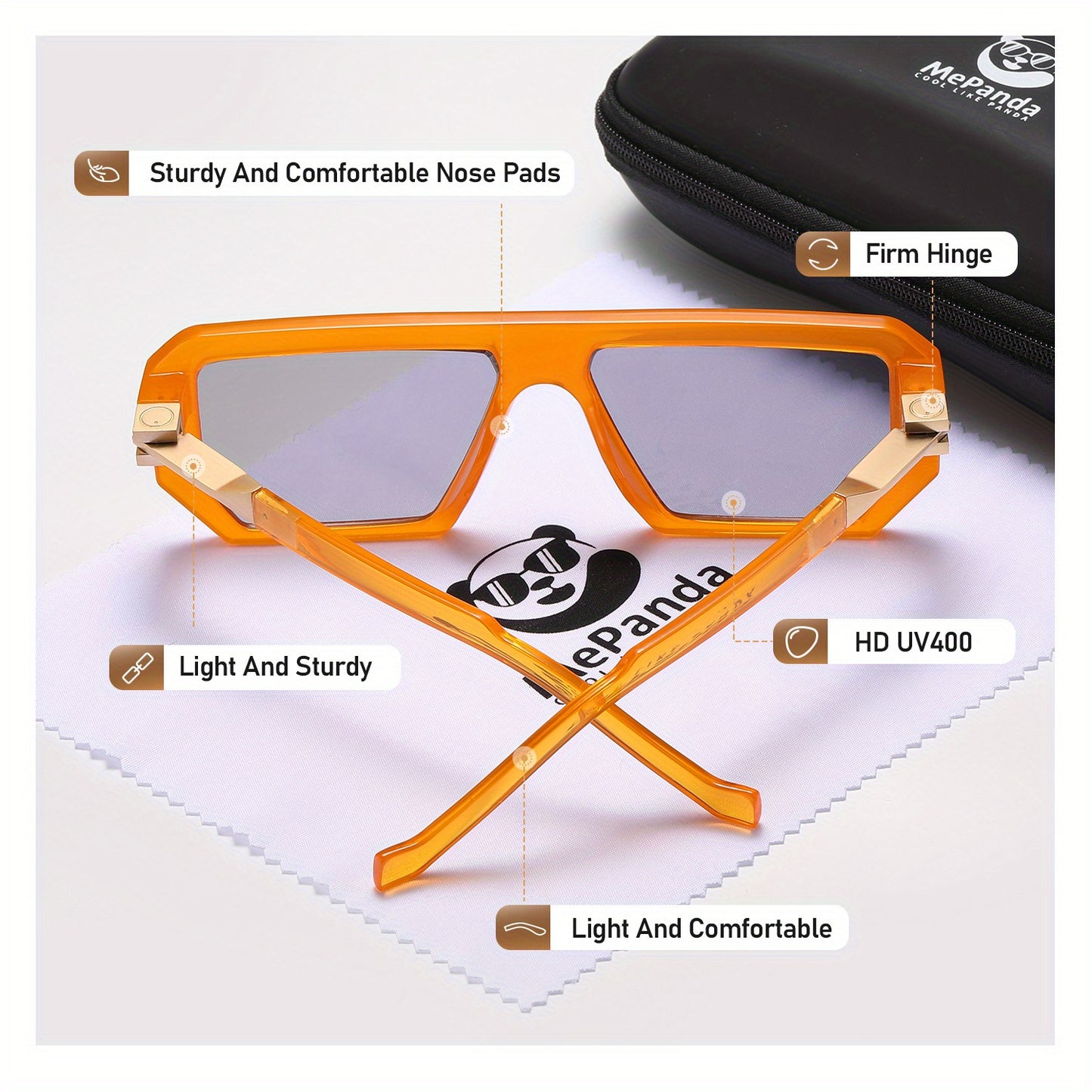 MePanda Unisex Square Frame Fashion Glasses - Lightweight Black & Golden Accents,, Includes Case & Microfiber Cloth for & Daily Casual Wear, Stylish Eyewear, Highquality Lenses, Trendy Eyewear, Everyday Use