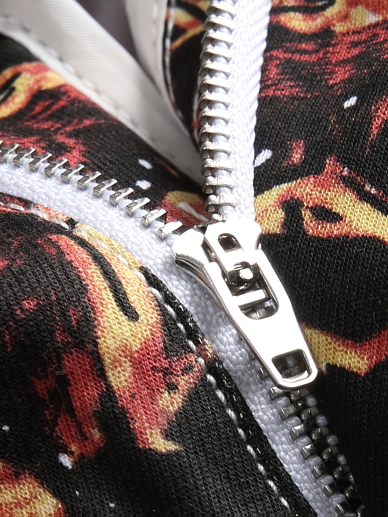 Men's Slim-Fit All-Season European & American Floral Print Jeans - Tight-Leg Denim with Red/Black/Golden Petal Design, Machine Washable Streetwear for Casual & Semi-Formal Outfits (Dark Background)