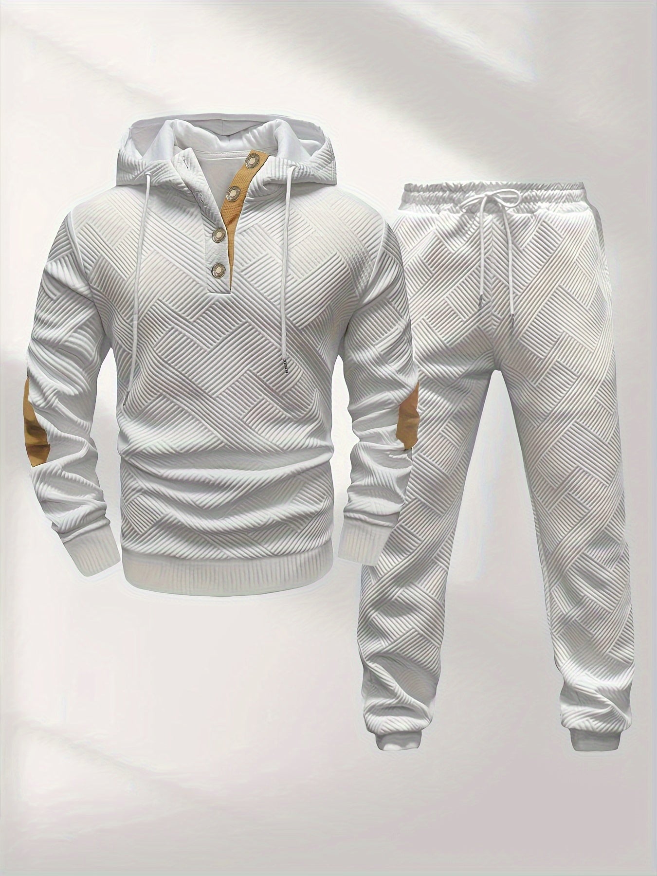 Men's Casual Fashion Set Knitted Jacquard Sweatshirt and Pants Two-Piece Set