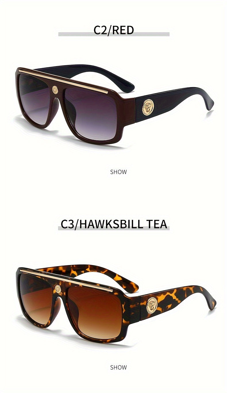 Two-piece Set of Retro Men's Square Large Frame Metal Head Decoration Glasses, Lightweight Frame, Unisex, Suitable for and Casual Wear, Ideal as a Holiday Gift