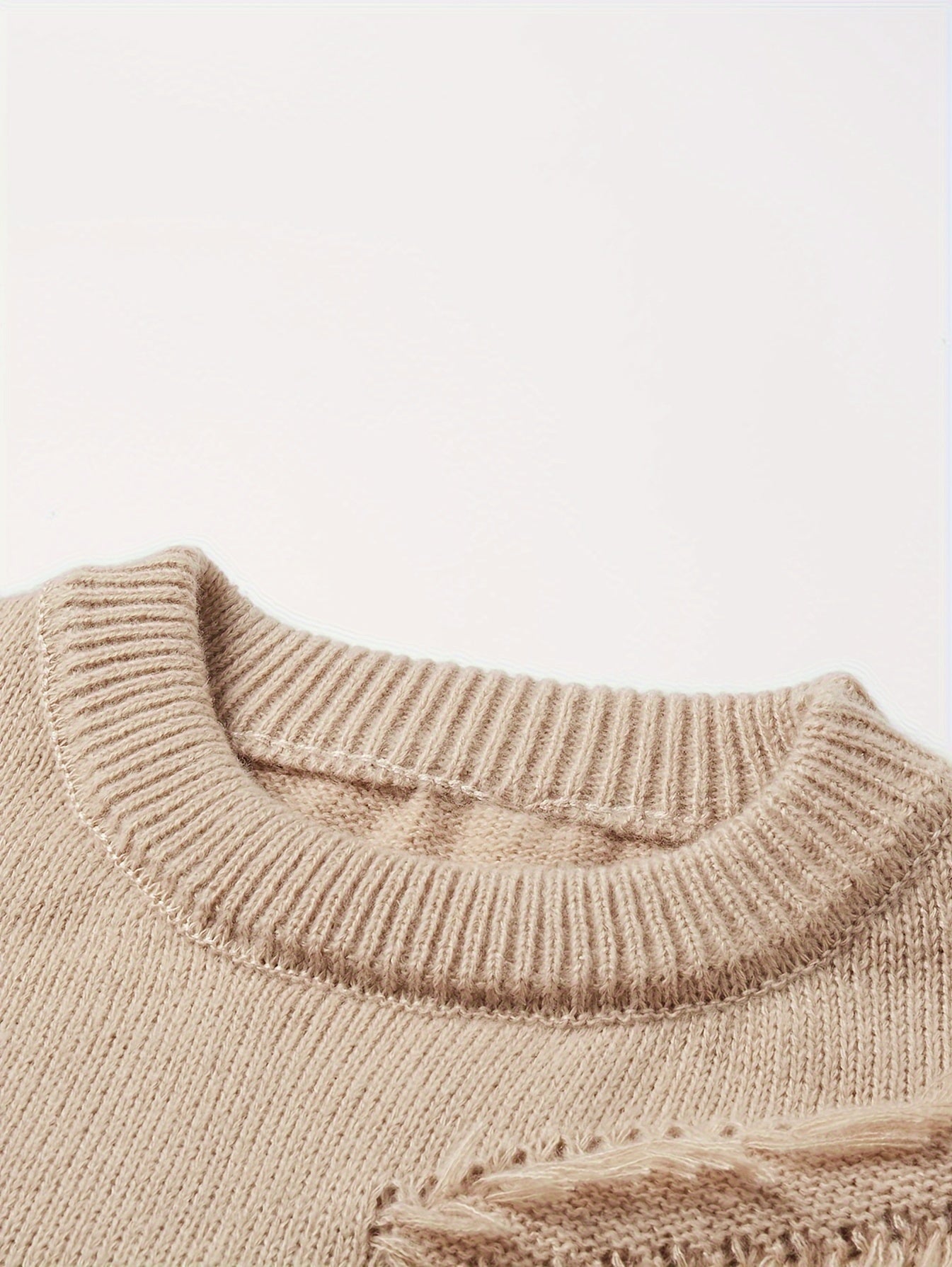 Temujin OBM Men's Distressed Knit Sweater - Casual Chic Pullover with Asymmetrical Frayed Hem, Drop Shoulder Sleeves & Round Neck, Machine Washable Solid Color Long Sleeve Shirt for Autumn/Winter, Versatile for Casual & Party
