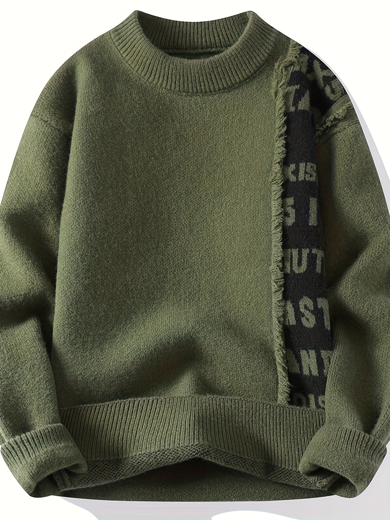 Men's Korean Style Round Neck Sweater, Youthful Fashion Patchwork Cable Knit Thickened Warm Pullover, Autumn and Winter New Color Block Casual Base Layer Shirt 711