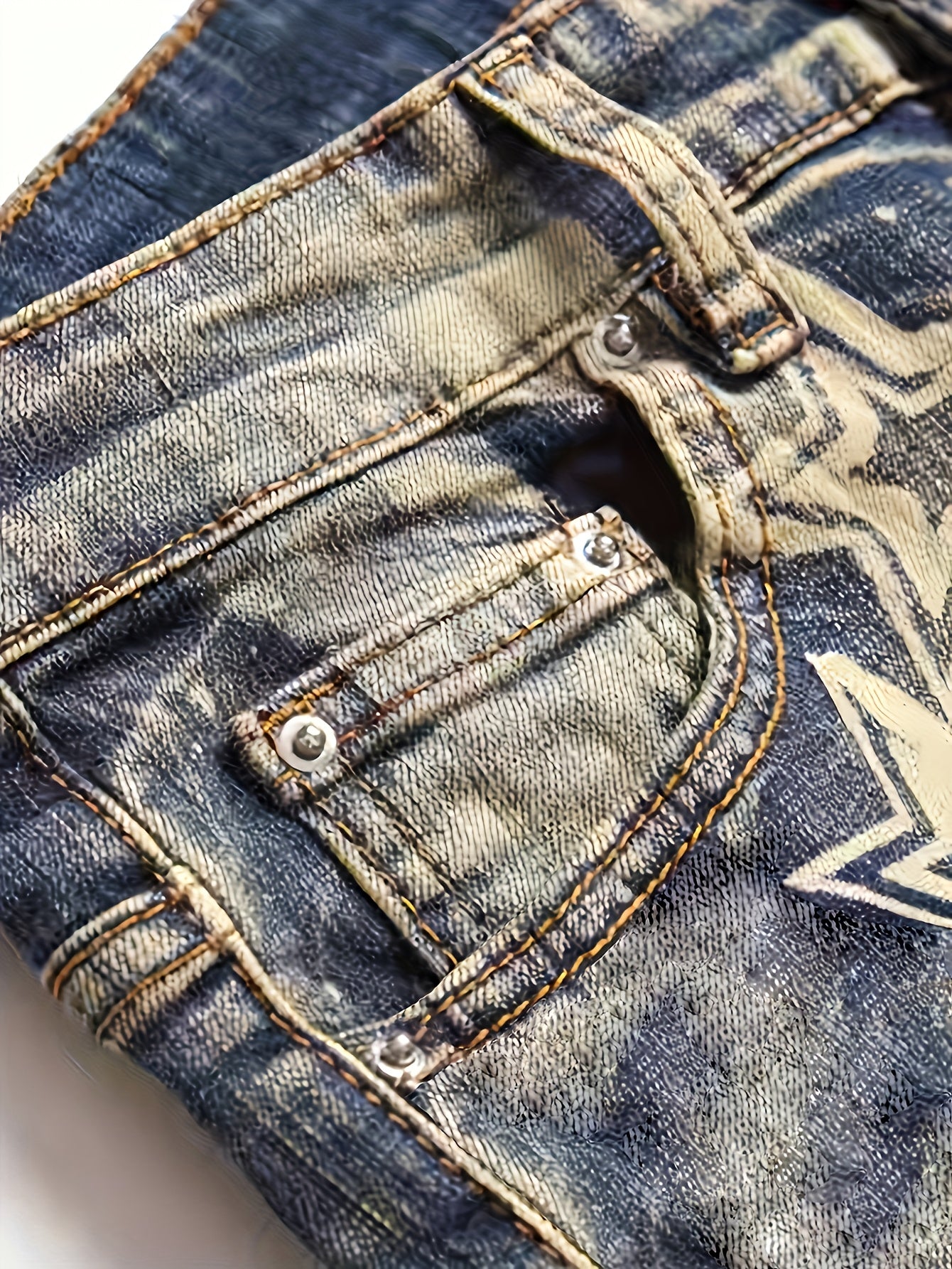 Men's Retro Star Print Stretch Slim-Fit Jeans - Vintage Ripped Denim with Distressed Details, Comfortable Straight Leg Casual Pants for Casual Attire