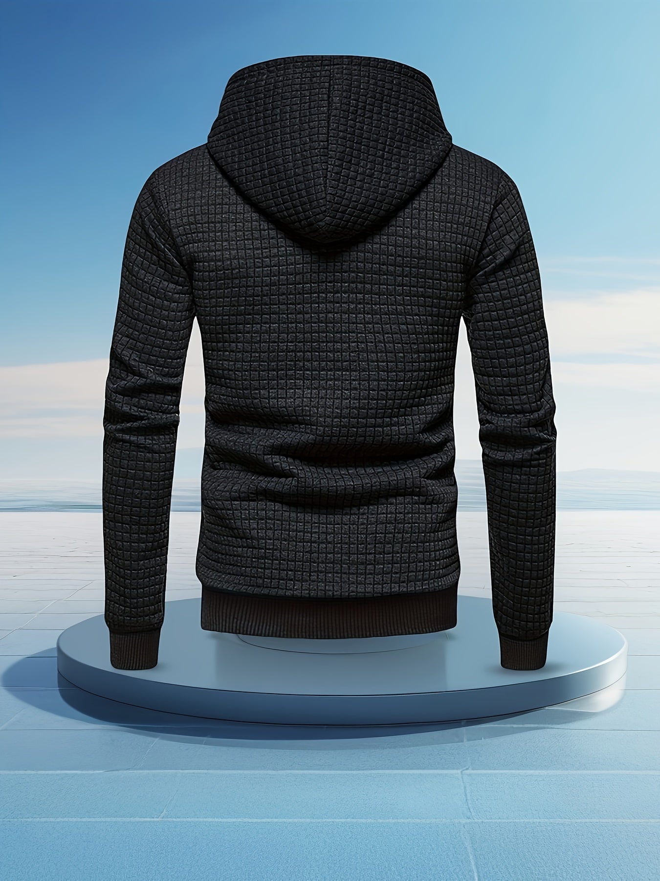 Men's Performance Hoodie - Moisture-Wicking, Lightweight, Black Textured Fabric with Copper Zipper Detail | Ideal for Outdoor Activities, Running & Casual Wear | Long Sleeve, Polyester Blend