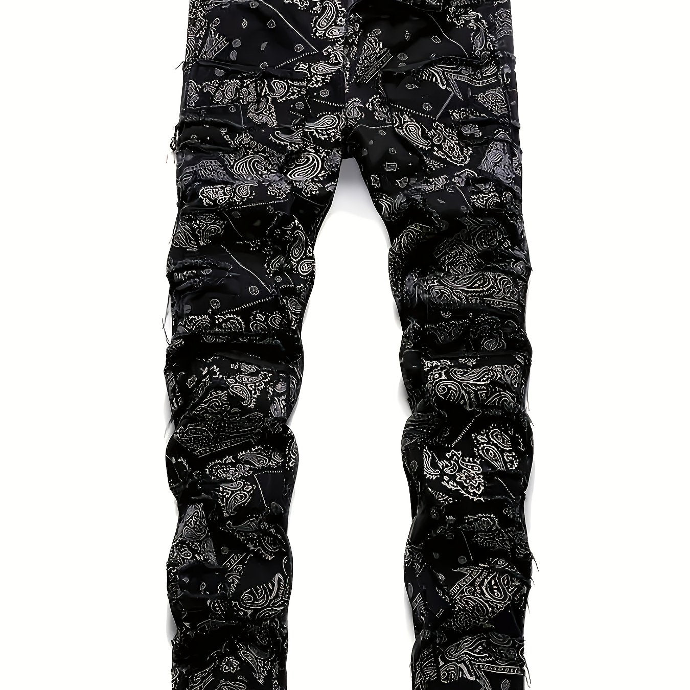 Men'S Streetwear Graphic Print Jeans - Slim Fit, Straight Leg, Zipper Fly, All-Season Casual Pants with Unique Skull & Floral Design, Streetwear Jeans | Trendy Streetwear | Durable Fabric