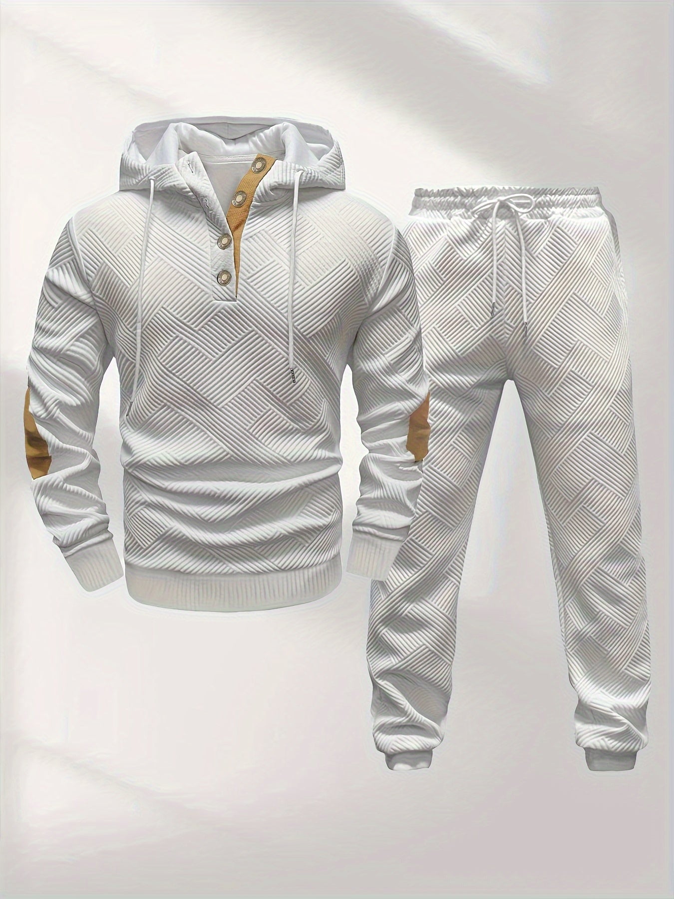 Men's Casual Fashion Set Knitted Jacquard Sweatshirt and Pants Two-Piece Set
