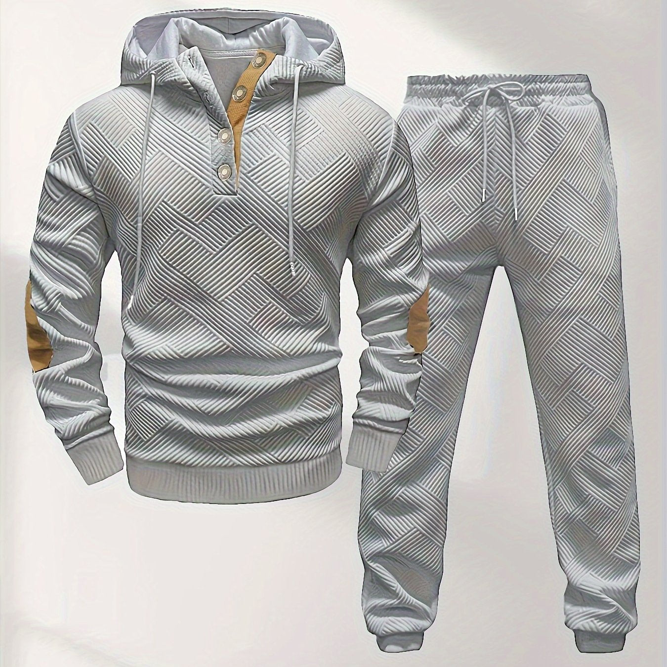 Men's Casual Fashion Set Knitted Jacquard Sweatshirt and Pants Two-Piece Set