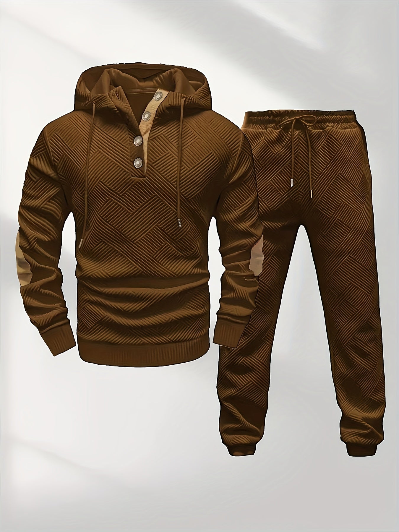 Men's Casual Fashion Set Knitted Jacquard Sweatshirt and Pants Two-Piece Set