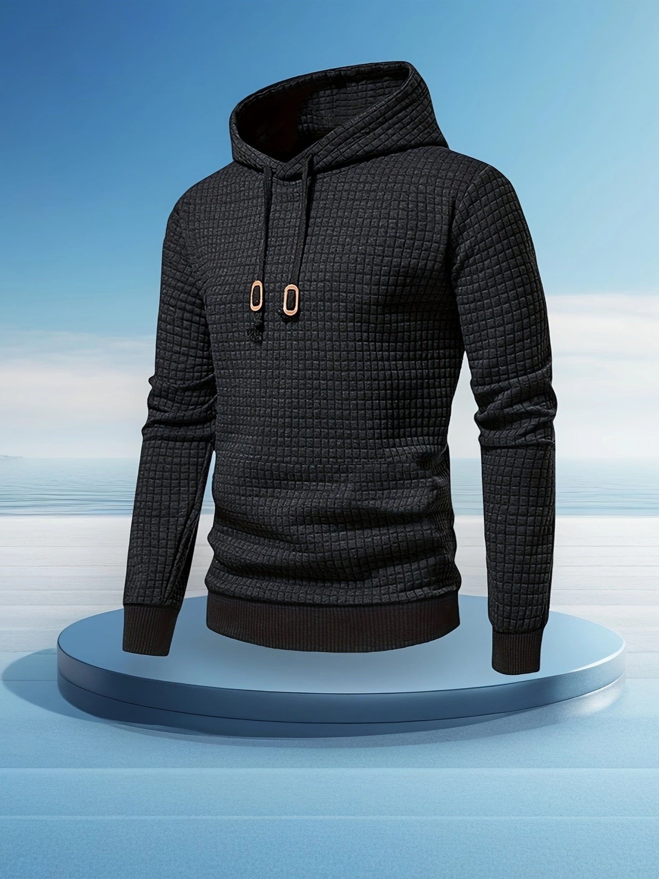 Men's Performance Hoodie - Moisture-Wicking, Lightweight, Black Textured Fabric with Copper Zipper Detail | Ideal for Outdoor Activities, Running & Casual Wear | Long Sleeve, Polyester Blend