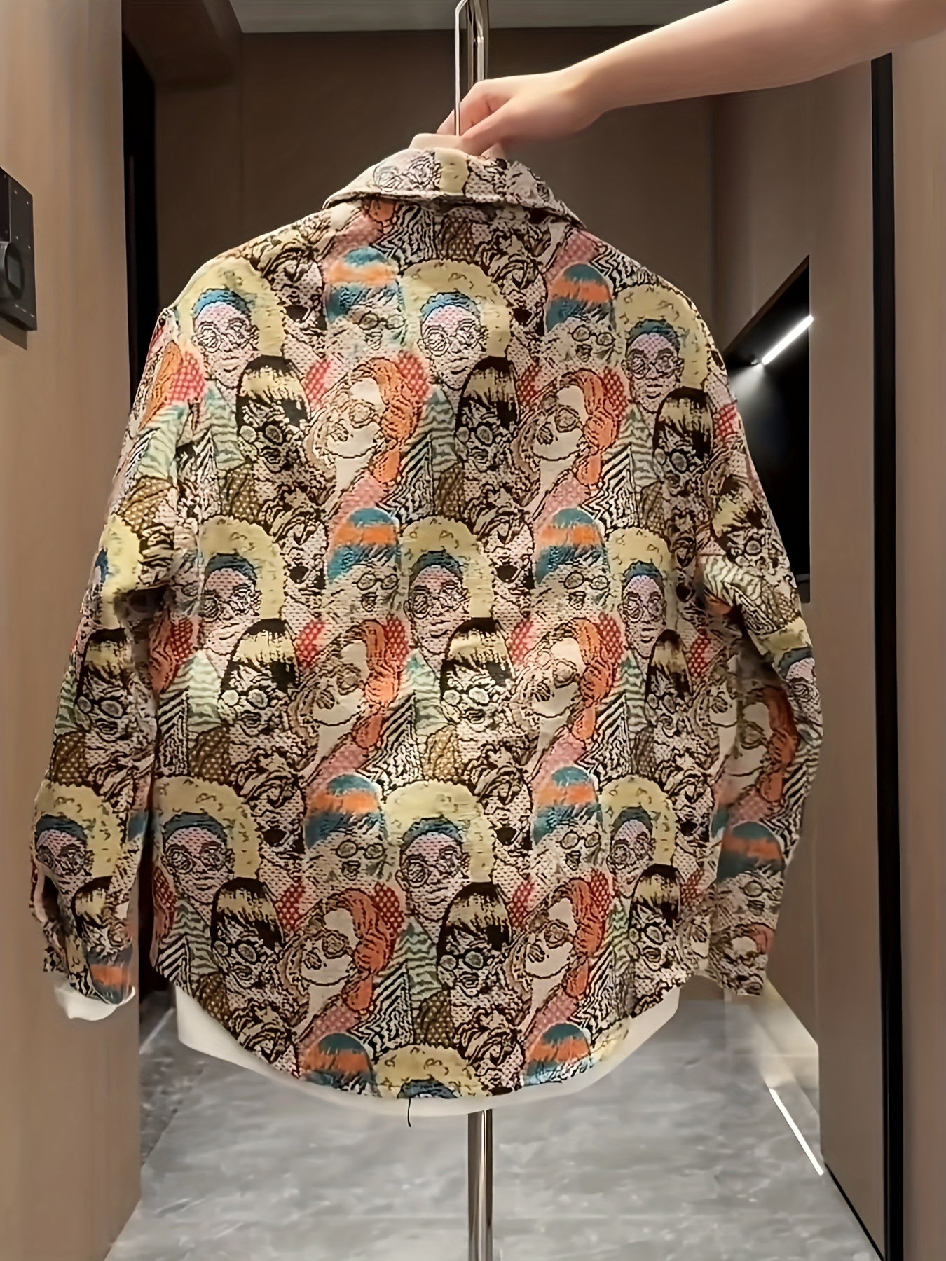 Men'S Fashionable Cartoon-Embroidered Long-Sleeve Shirt - Slim Fit, Button-Up, Lightweight & Breathable for All Seasons, Perfect for Outdoor Leisure Street Style Hip Hop, Casual Wear|Cartoon Pattern Shirt|Slim Fit Shirt