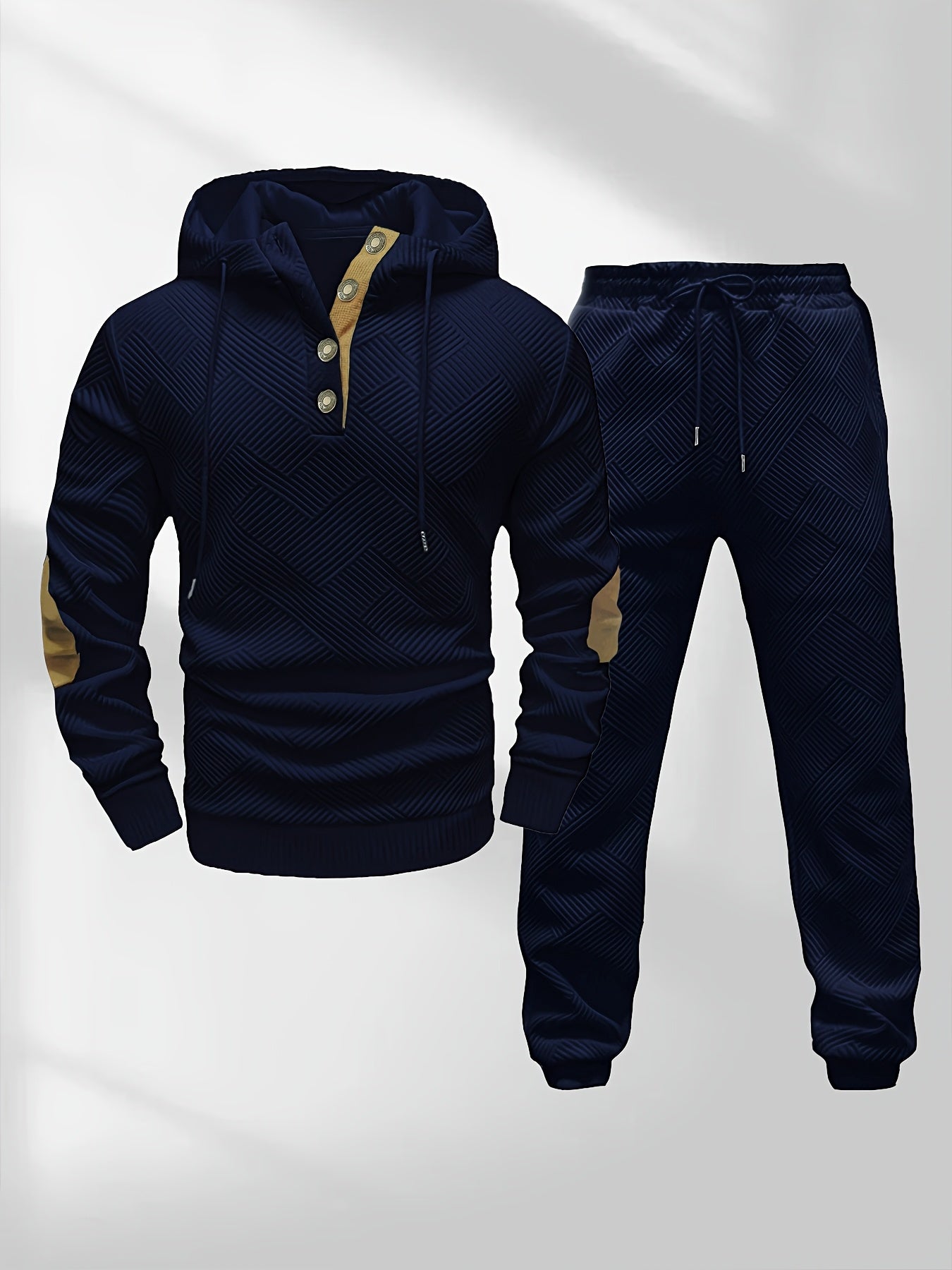 Men's Casual Fashion Set Knitted Jacquard Sweatshirt and Pants Two-Piece Set
