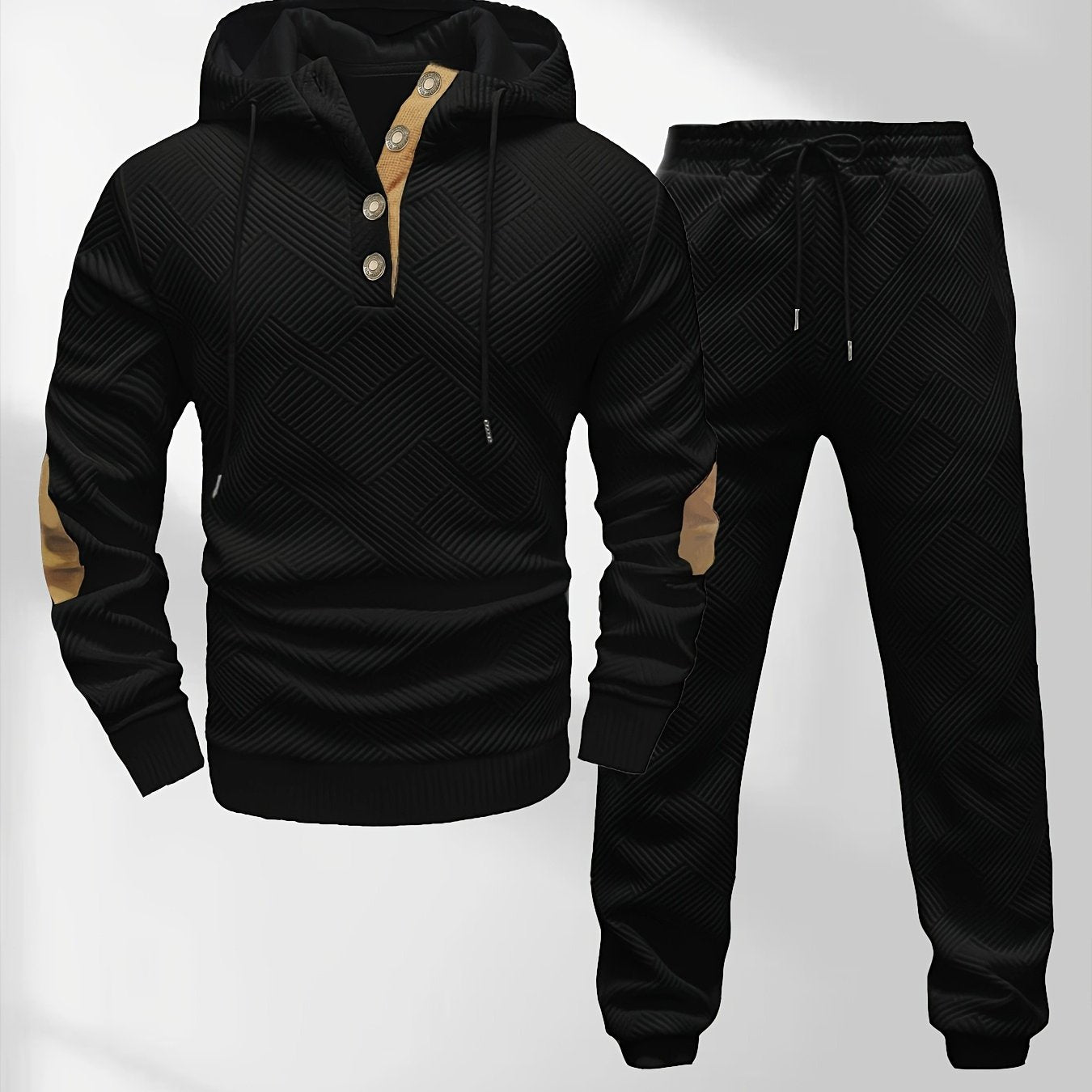 Men's Casual Fashion Set Knitted Jacquard Sweatshirt and Pants Two-Piece Set