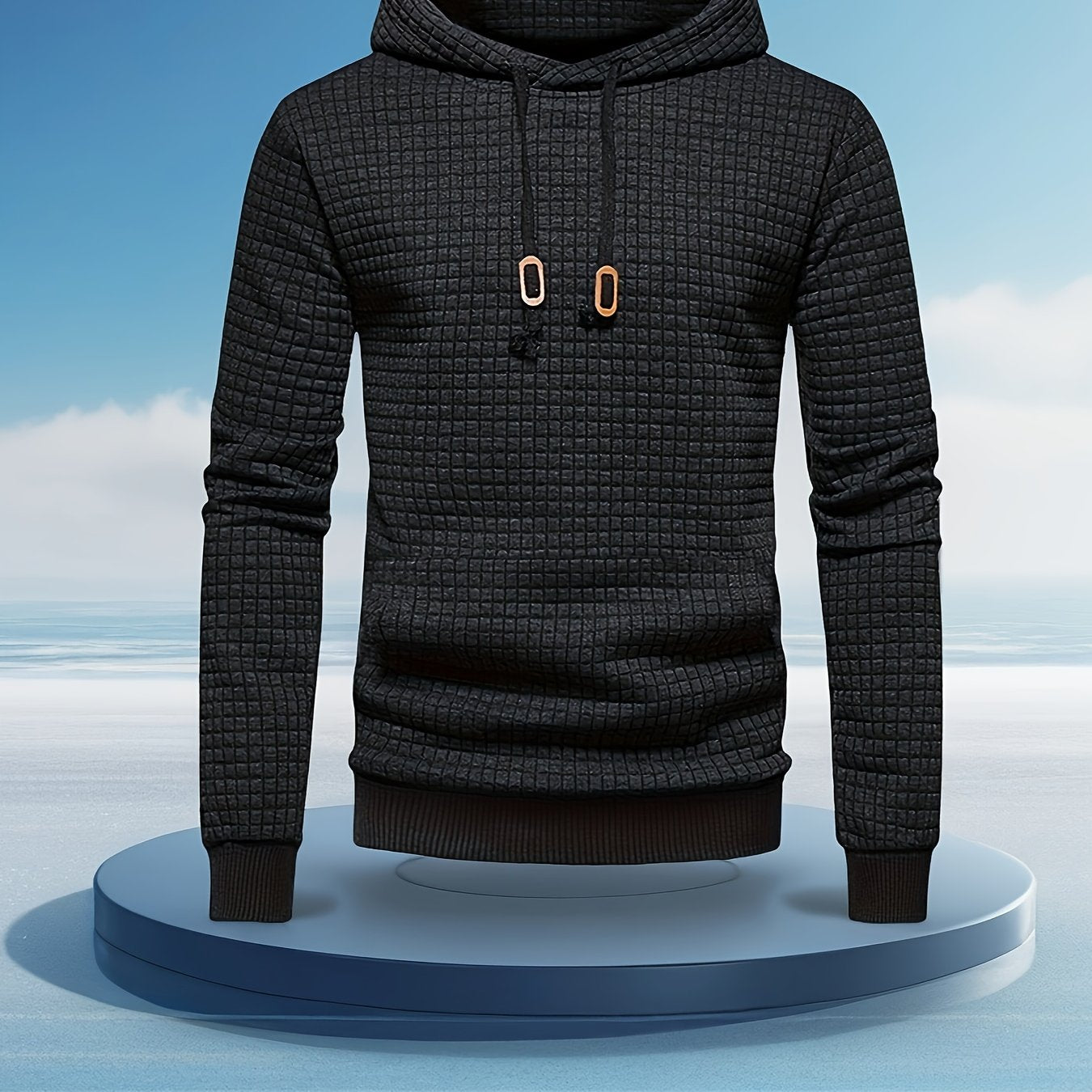 Men's Performance Hoodie - Moisture-Wicking, Lightweight, Black Textured Fabric with Copper Zipper Detail | Ideal for Outdoor Activities, Running & Casual Wear | Long Sleeve, Polyester Blend