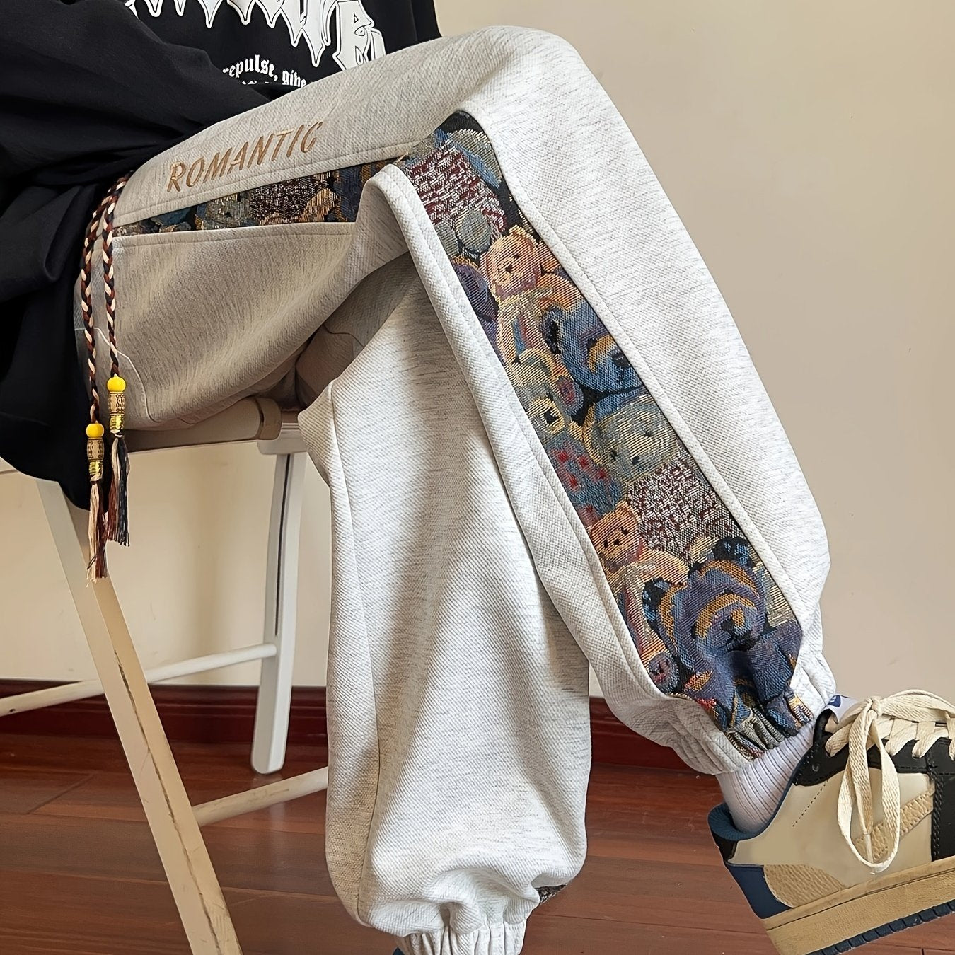 Men's Loose Fit Bear Embroidery Joggers, Casual Stretch Street Style Sports Pants