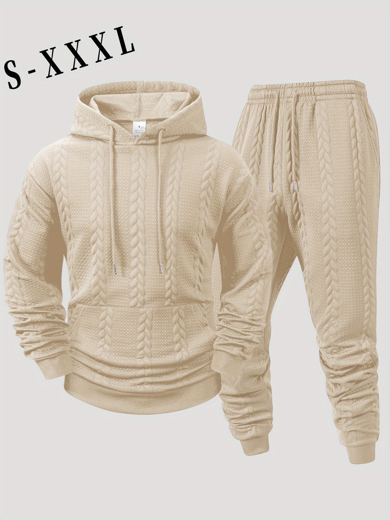 Men'S Autumn and Winter Casual Knit Sweater with Pockets Hoodie and Joggers Set, Fashionable 2pcs Outfit for Daily Wear, Hiking, Fitness, Travel, Outdoor Sports