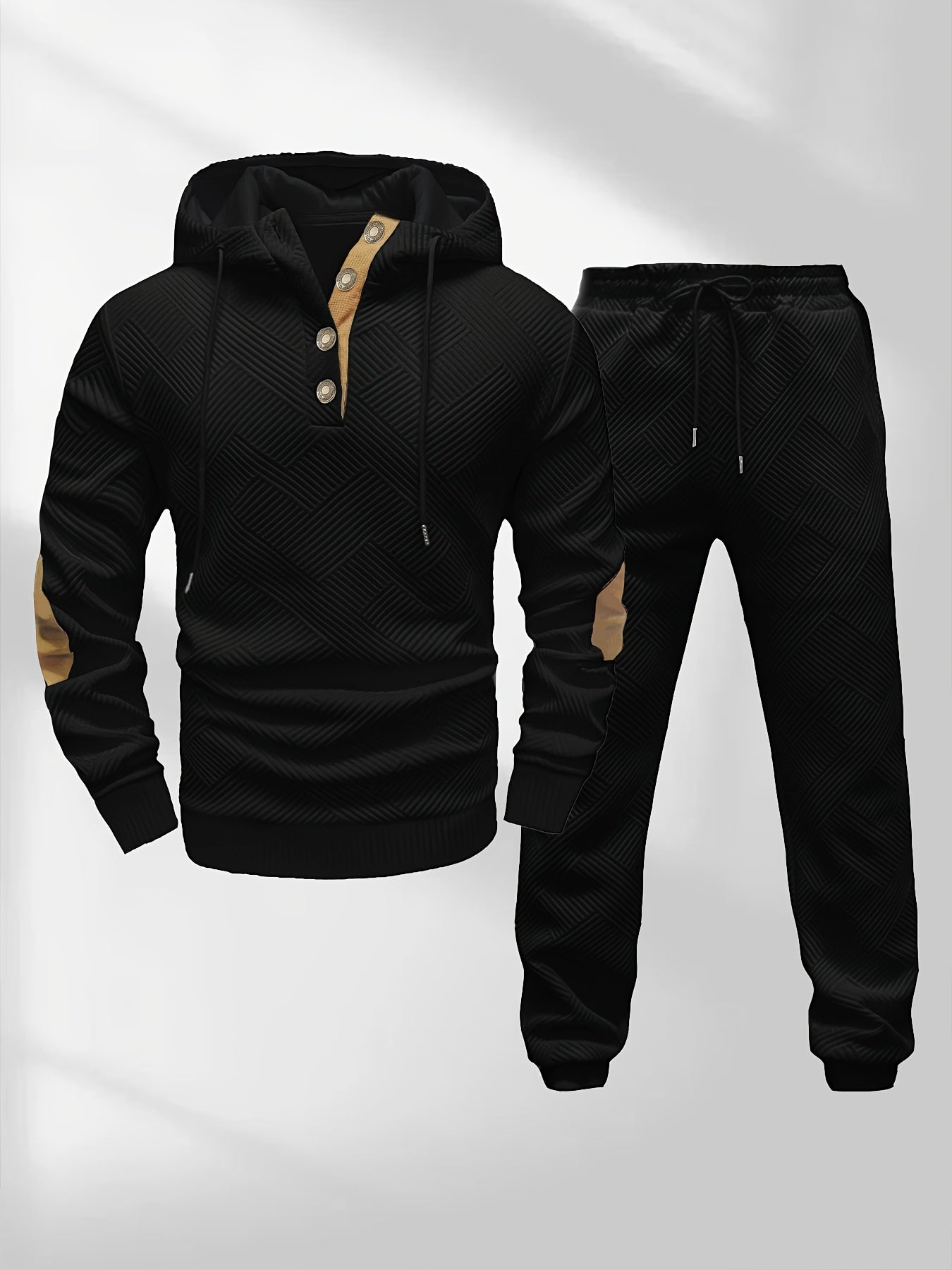 Men's Casual Fashion Set Knitted Jacquard Sweatshirt and Pants Two-Piece Set