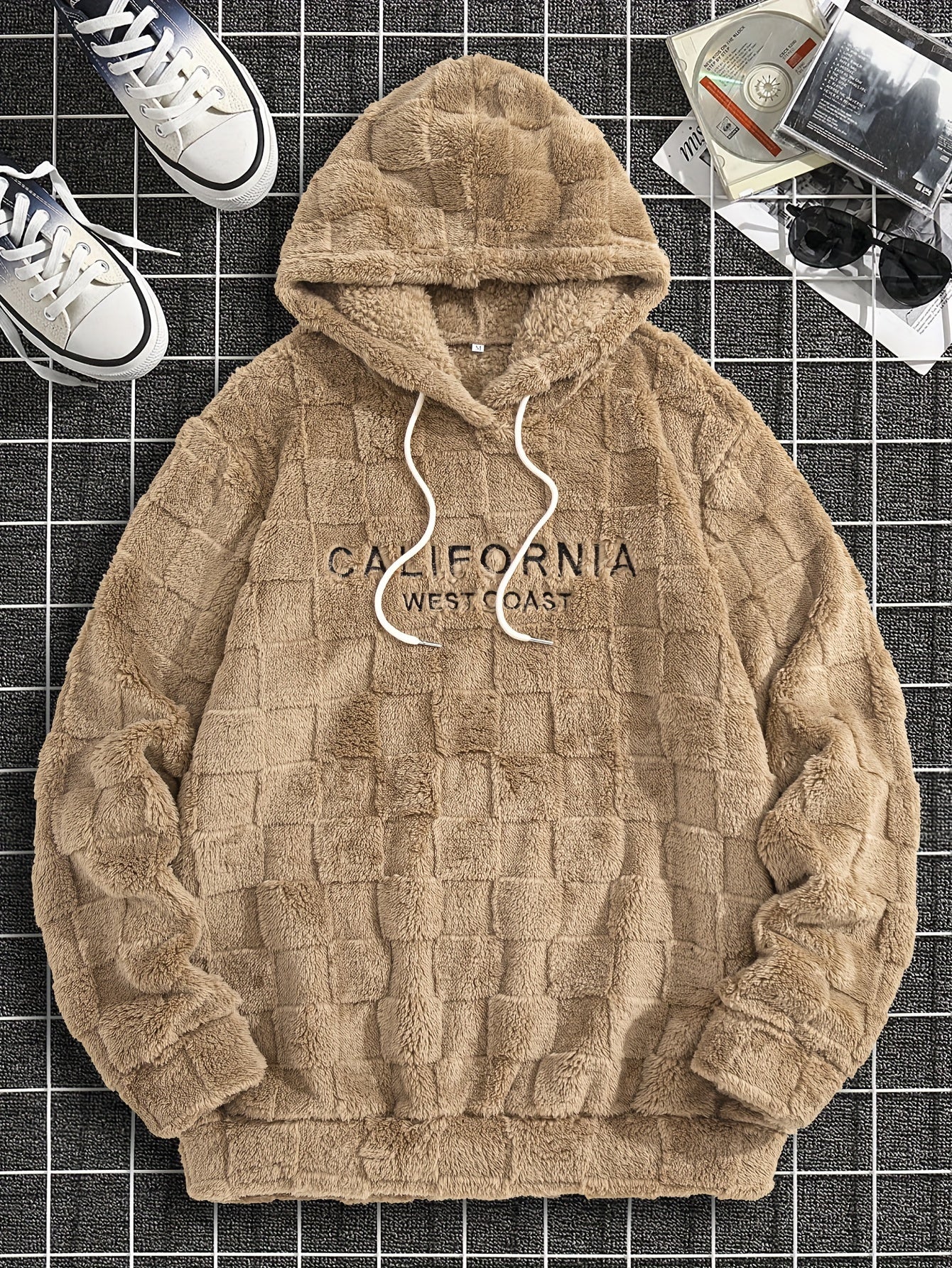 Men's California Westcoast Embroidered Hoodie - Thick, Cozy, Fleece Lined, Dual-Sided Plush for Autumn & Winter, Casual Long Sleeve Pullover