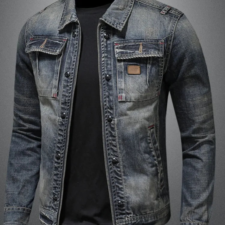 Denim Jacket for Men Light Blue Vintage Winter Style Custom Street Wear High Quality Jeans Outerwear