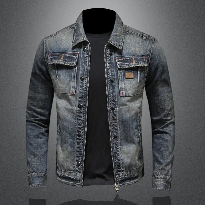 Denim Jacket for Men Light Blue Vintage Winter Style Custom Street Wear High Quality Jeans Outerwear