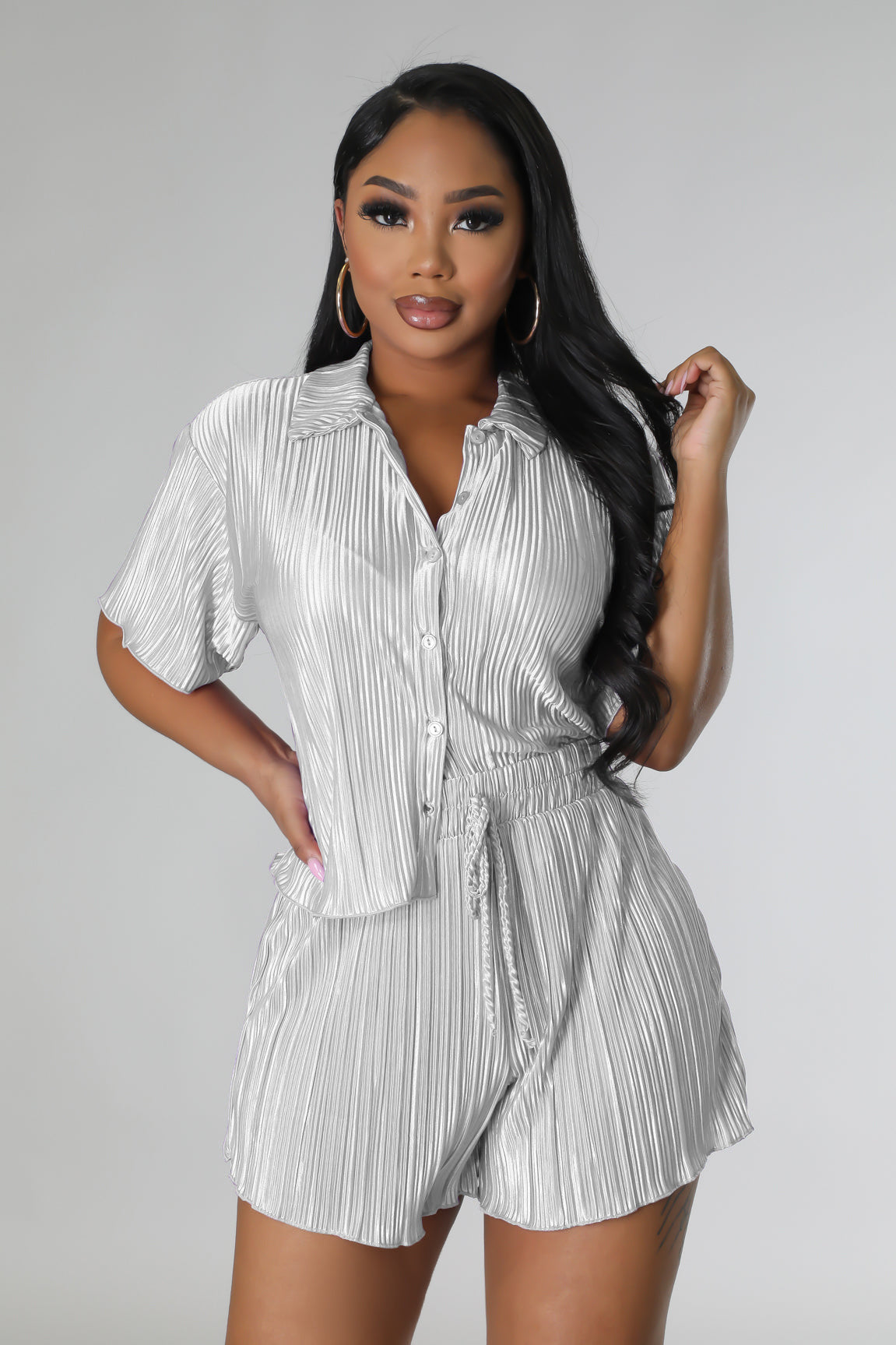 CM.YAYA Street Vintage Pleated Women's Set Short Sleeve Shirt Blouse and Shorts Suit 2023 INS Two 2 Piece Set Outfit Tracksuit