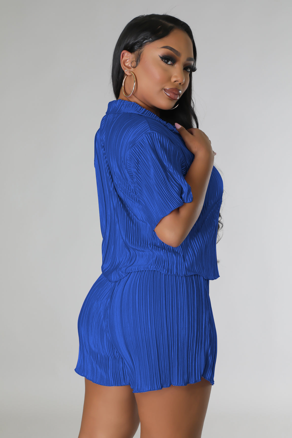 CM.YAYA Street Vintage Pleated Women's Set Short Sleeve Shirt Blouse and Shorts Suit 2023 INS Two 2 Piece Set Outfit Tracksuit