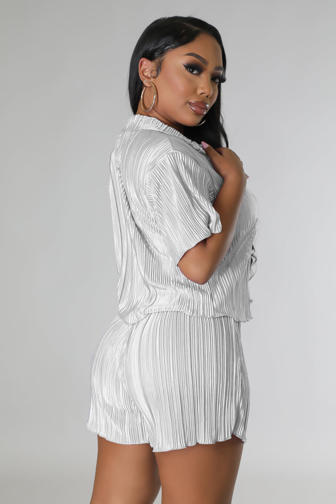 CM.YAYA Street Vintage Pleated Women's Set Short Sleeve Shirt Blouse and Shorts Suit 2023 INS Two 2 Piece Set Outfit Tracksuit