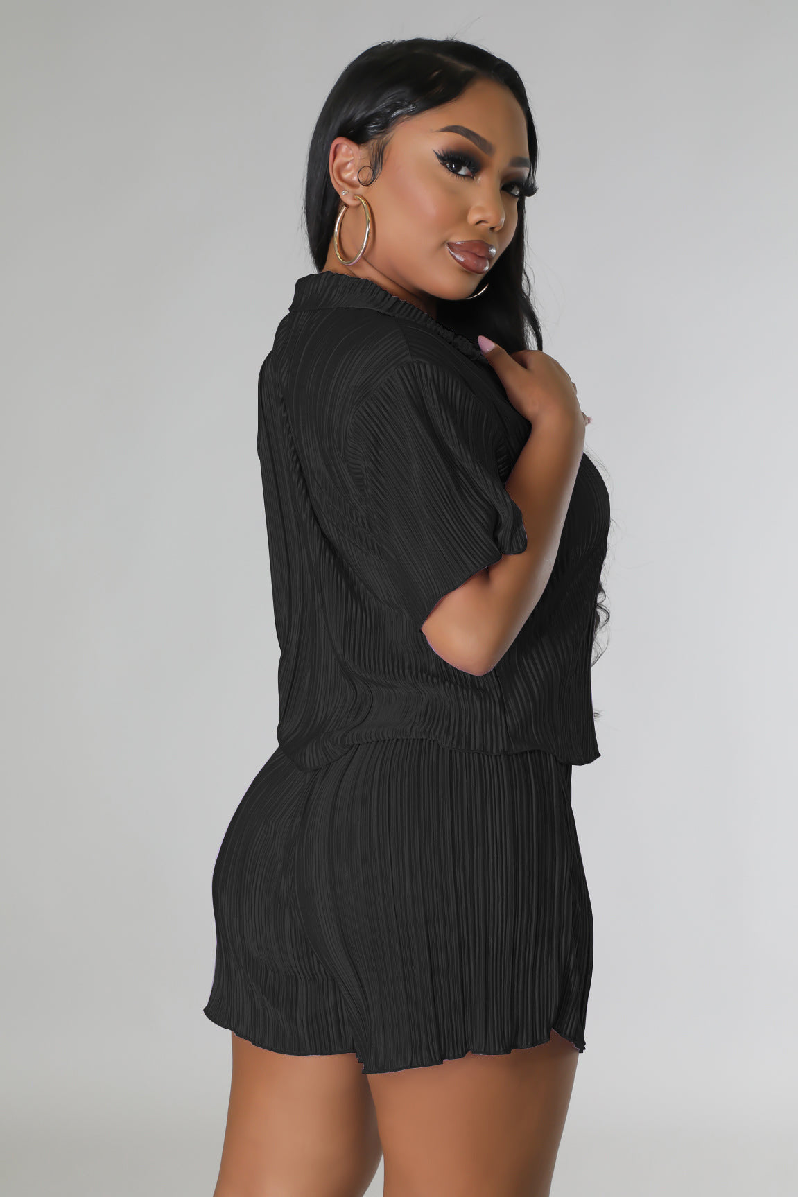 CM.YAYA Street Vintage Pleated Women's Set Short Sleeve Shirt Blouse and Shorts Suit 2023 INS Two 2 Piece Set Outfit Tracksuit