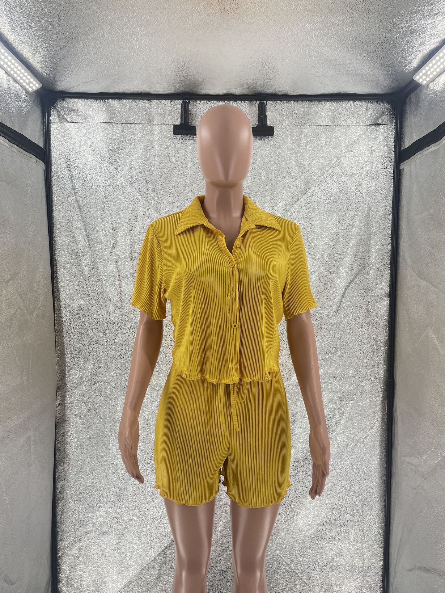 CM.YAYA Street Vintage Pleated Women's Set Short Sleeve Shirt Blouse and Shorts Suit 2023 INS Two 2 Piece Set Outfit Tracksuit