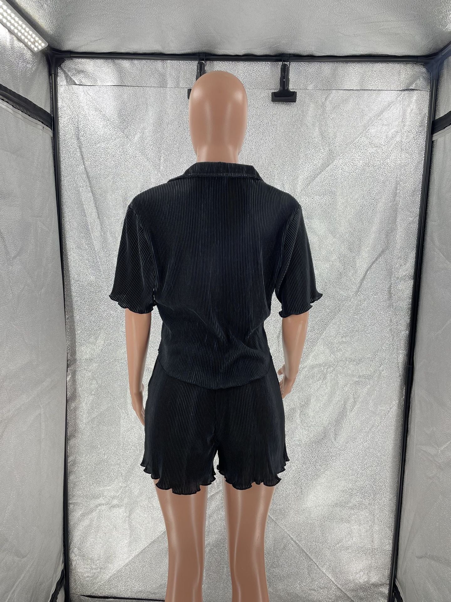 CM.YAYA Street Vintage Pleated Women's Set Short Sleeve Shirt Blouse and Shorts Suit 2023 INS Two 2 Piece Set Outfit Tracksuit
