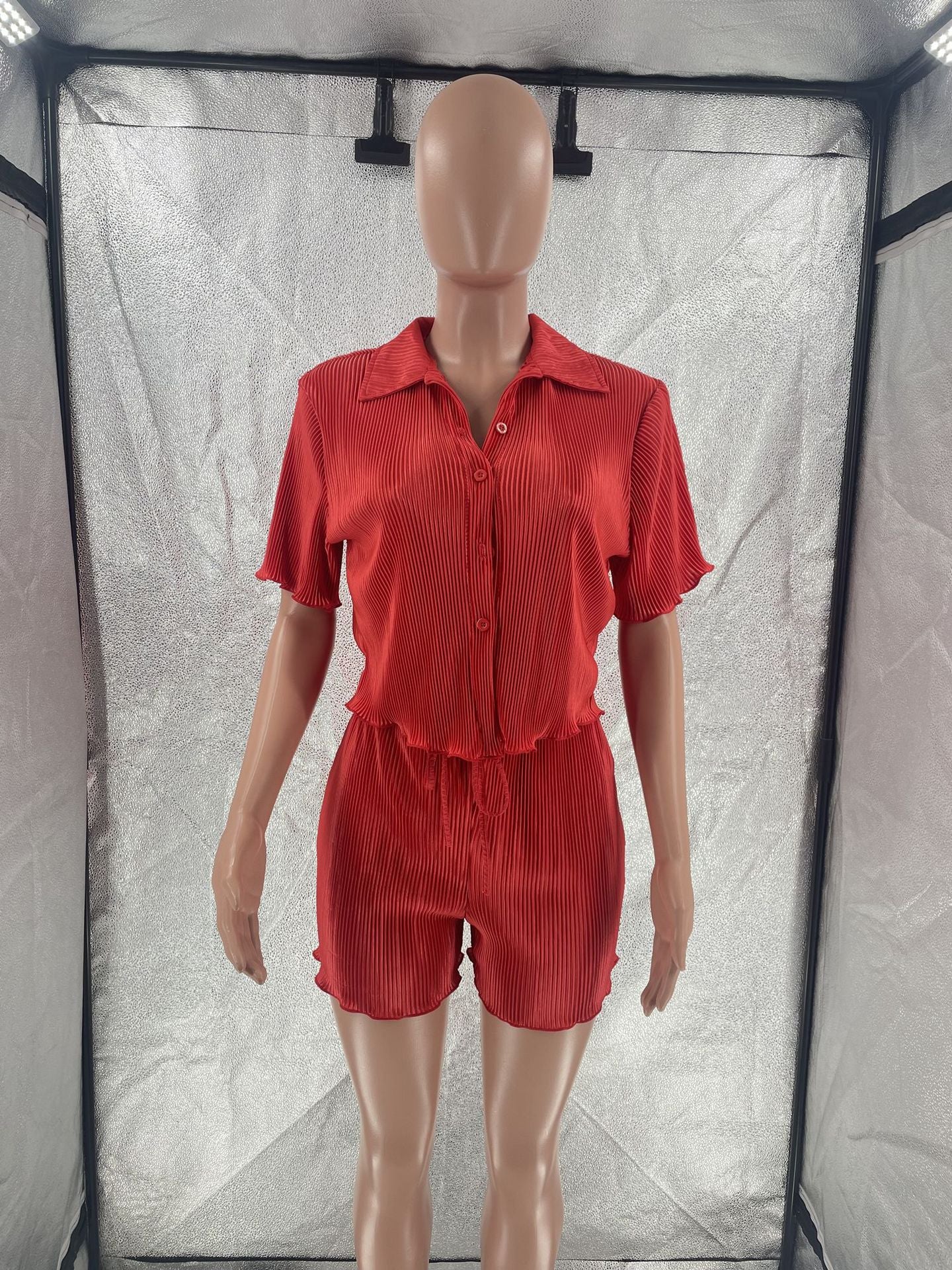 CM.YAYA Street Vintage Pleated Women's Set Short Sleeve Shirt Blouse and Shorts Suit 2023 INS Two 2 Piece Set Outfit Tracksuit