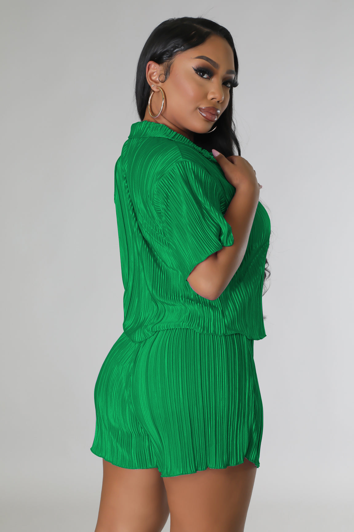 CM.YAYA Street Vintage Pleated Women's Set Short Sleeve Shirt Blouse and Shorts Suit 2023 INS Two 2 Piece Set Outfit Tracksuit