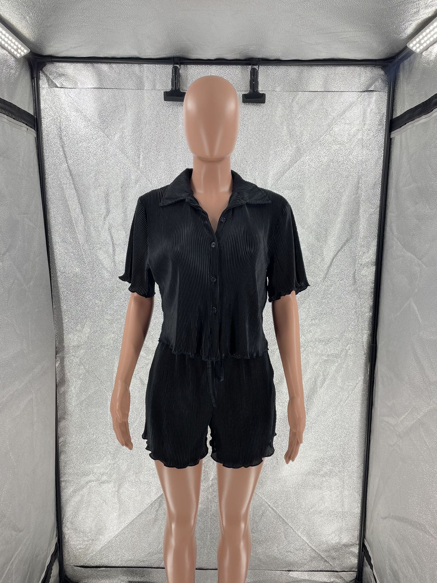 CM.YAYA Street Vintage Pleated Women's Set Short Sleeve Shirt Blouse and Shorts Suit 2023 INS Two 2 Piece Set Outfit Tracksuit