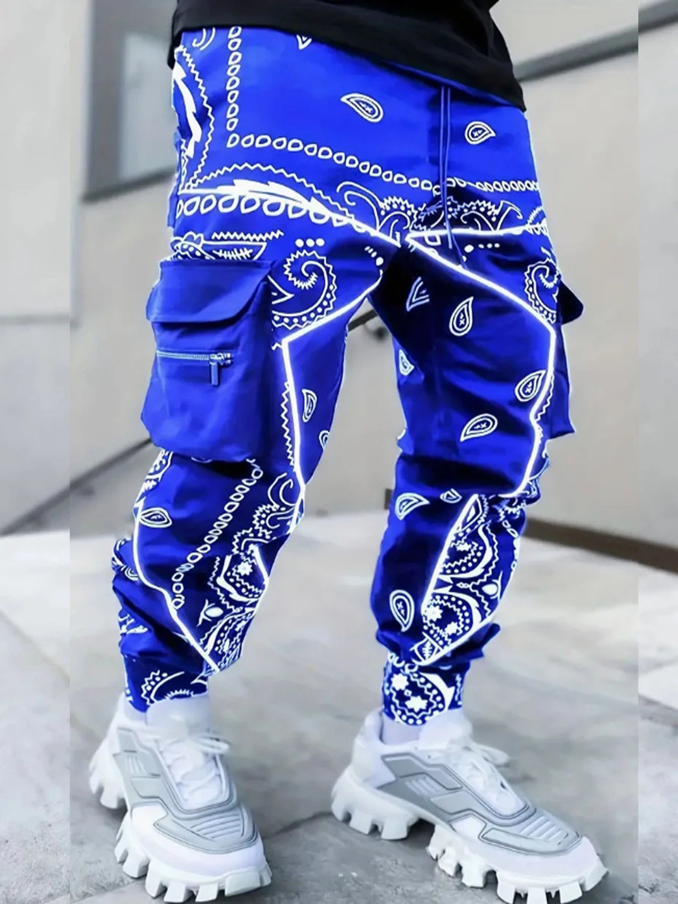 Men's Stylish Paisley Joggers with Multiple Pockets - Comfortable Fit for Sports and Casual Wear Street personality