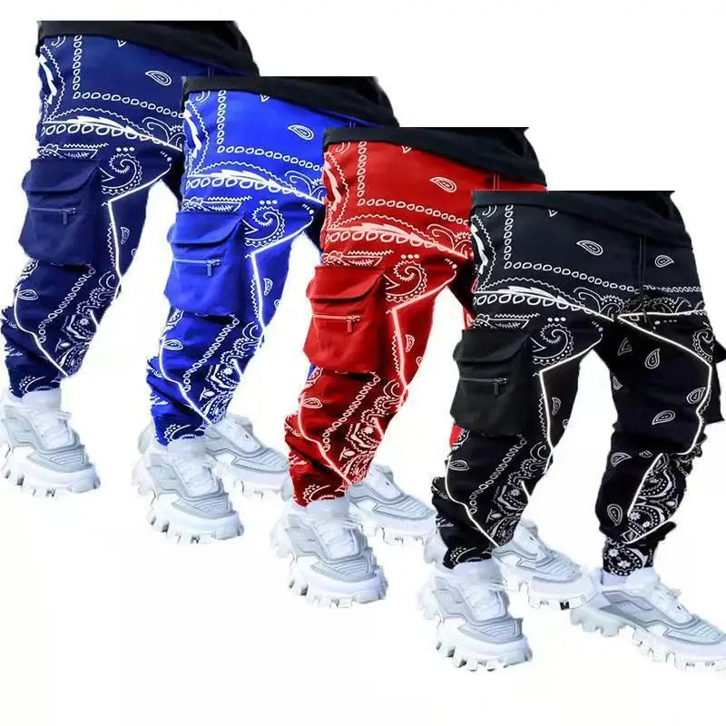 Men's Stylish Paisley Joggers with Multiple Pockets - Comfortable Fit for Sports and Casual Wear Street personality