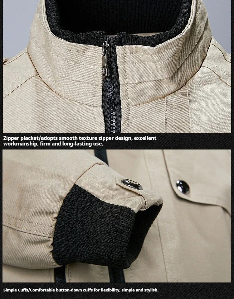 Men's Youth Spring and Autumn Casual Bomber Jacket Sports Windproof Jacket Outdoor Stand Up Collar Regular Jacket