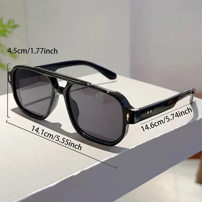 Vintage Double Bridges Men Square Sunglasses Fashion Green Ocean Lens UV400 Eyewear Women Trending Rivets Sun Glasses