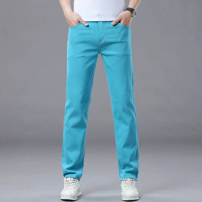 Business Stretch Solid Color Jeans Men Casual Straight Comfortable Fashion Classic Simple Brand Male Denim Pants