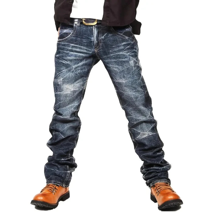 Men's Denning Jeans - Washing Blue Stack Denims Tears Streetwear for Man Clothes Classic Man Pants Rhinestones Baggy Clothing