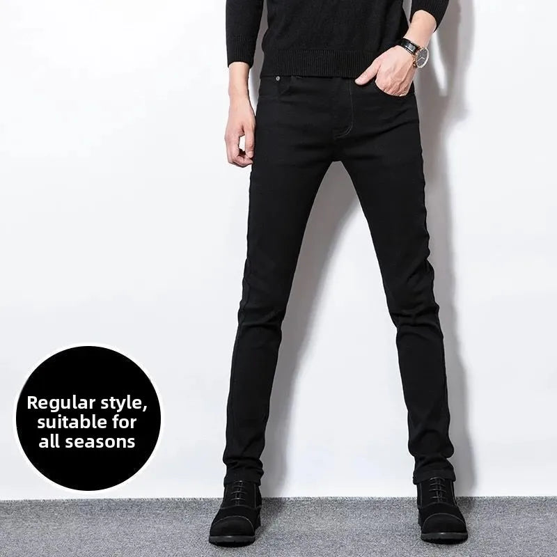 Ele Bla Embroidered Men's Jeans Spring Autumn Faion Brand High Elastici Sli Rivet Painted Slim Fit Casual Jeans
