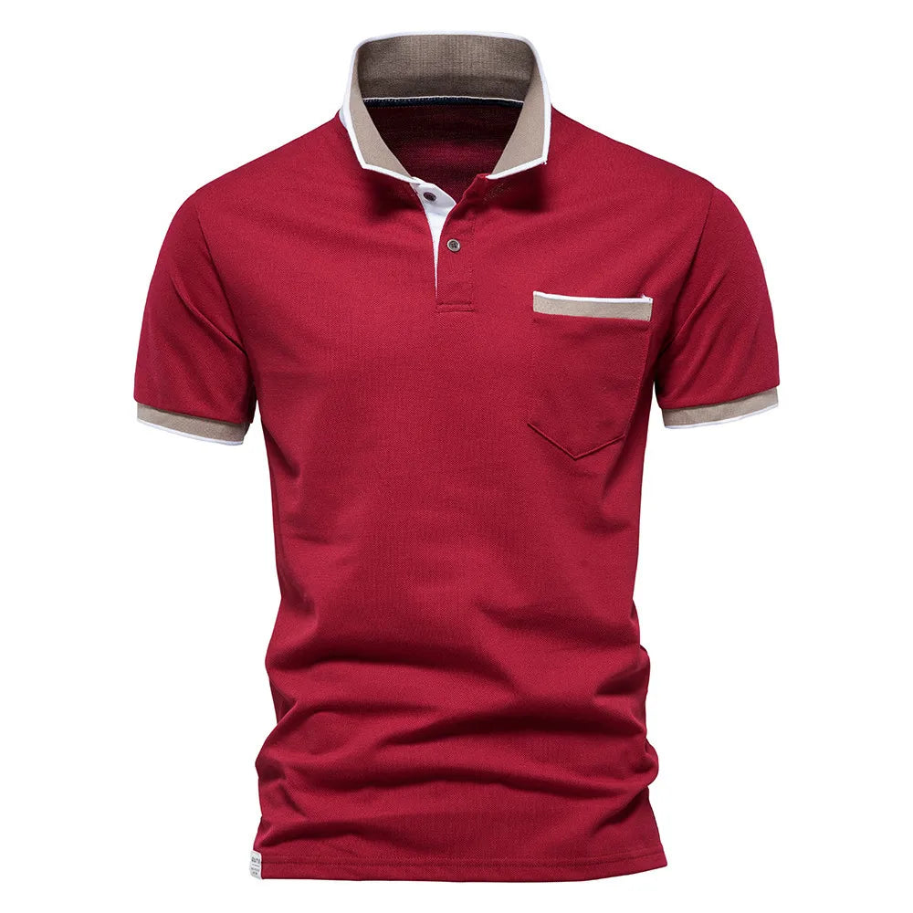 Men's Polo Shirt T-shirt Summer Lapel Breathable Sports Splicing Pocket Men's Polo Short Sleeve