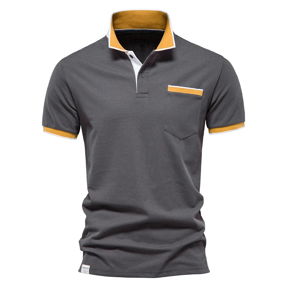 Men's Polo Shirt T-shirt Summer Lapel Breathable Sports Splicing Pocket Men's Polo Short Sleeve