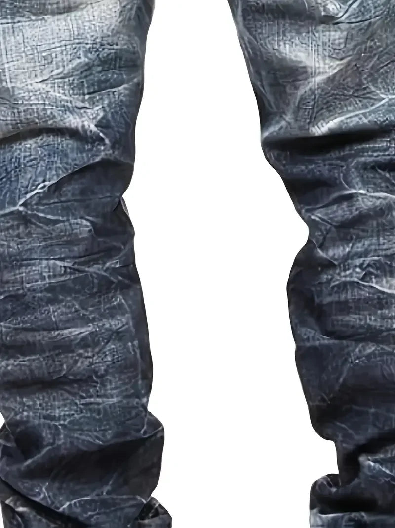 Men's Denning Jeans - Washing Blue Stack Denims Tears Streetwear for Man Clothes Classic Man Pants Rhinestones Baggy Clothing