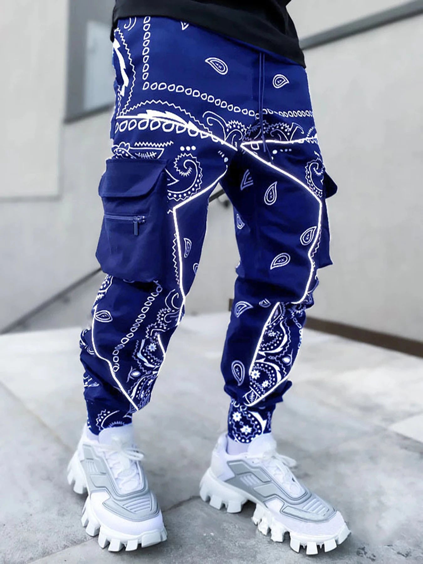 Men's Stylish Paisley Joggers with Multiple Pockets - Comfortable Fit for Sports and Casual Wear Street personality