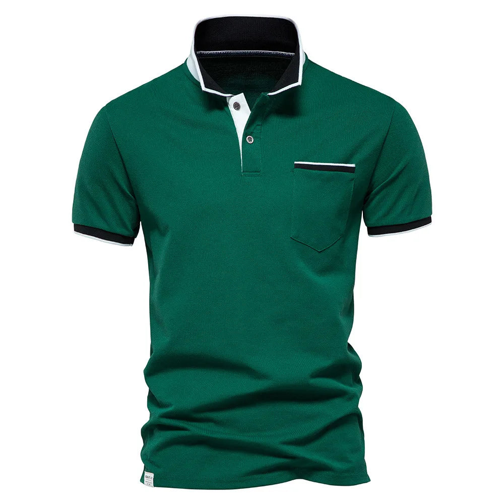 Men's Polo Shirt T-shirt Summer Lapel Breathable Sports Splicing Pocket Men's Polo Short Sleeve
