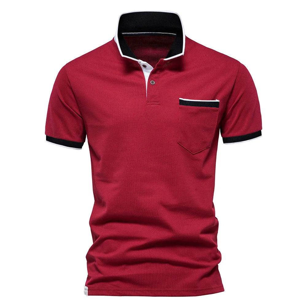 Men's Polo Shirt T-shirt Summer Lapel Breathable Sports Splicing Pocket Men's Polo Short Sleeve