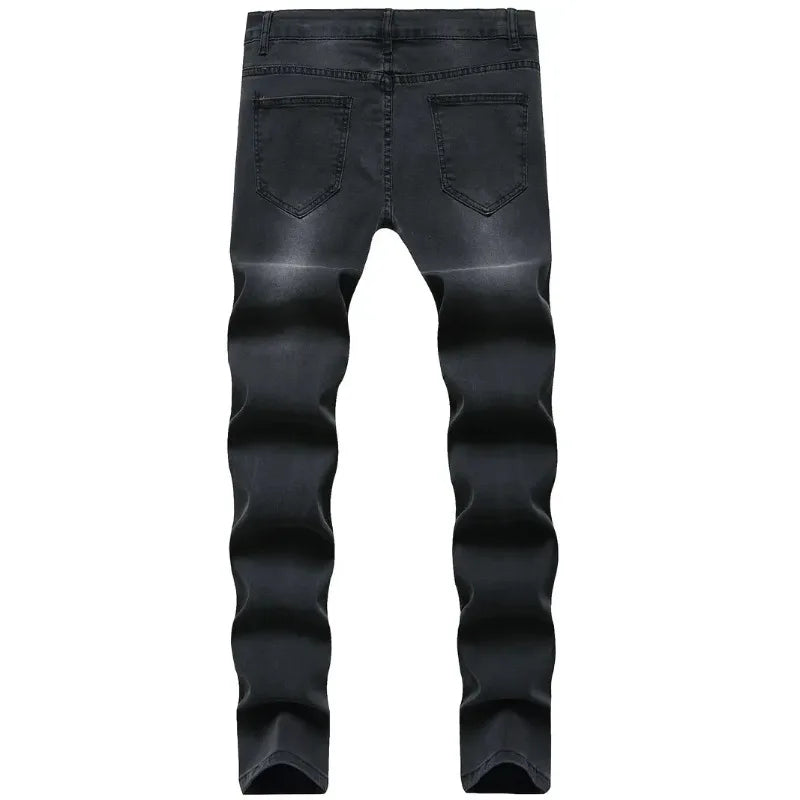 Men's Slim Black Jeans Classic Man Pants Streetwear for Man Clothes Rhinestones Denims Tears Baggy Clothing Mens Thin Jeans(New)