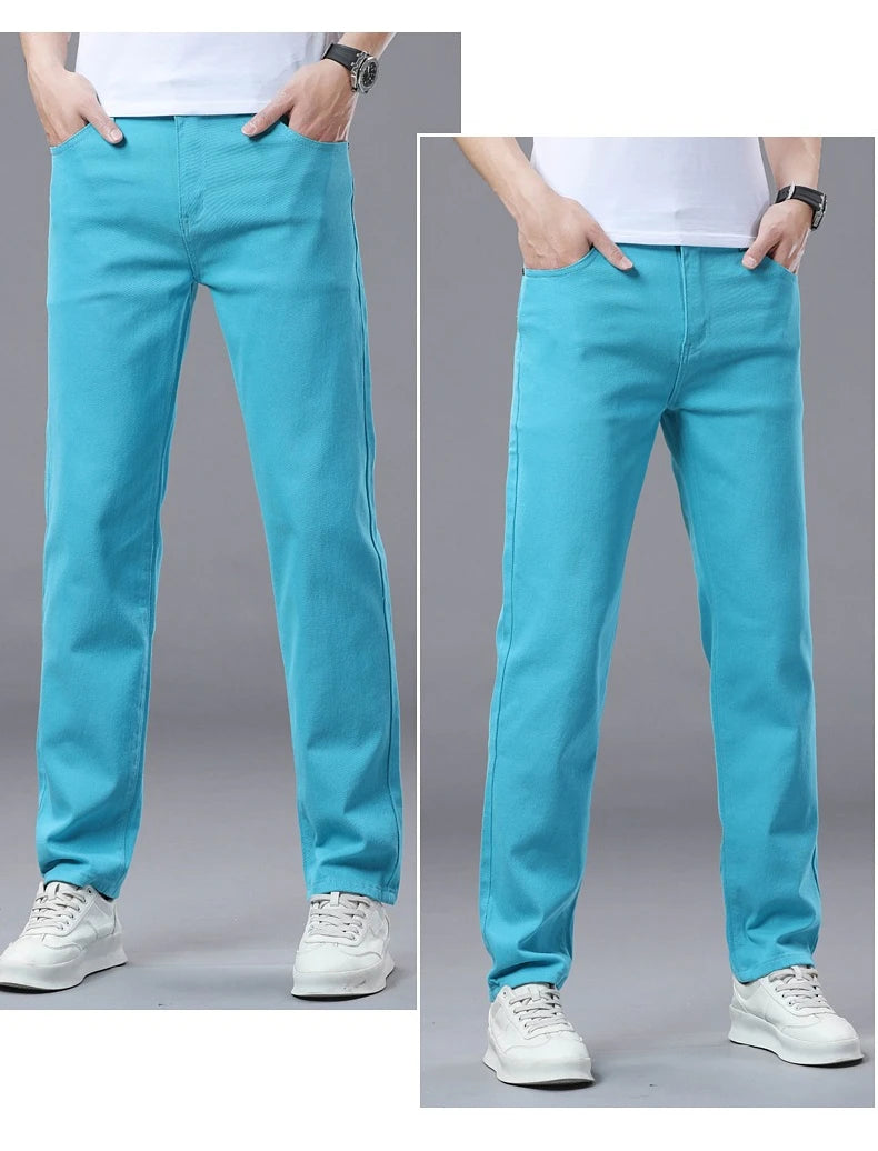 Business Stretch Solid Color Jeans Men Casual Straight Comfortable Fashion Classic Simple Brand Male Denim Pants