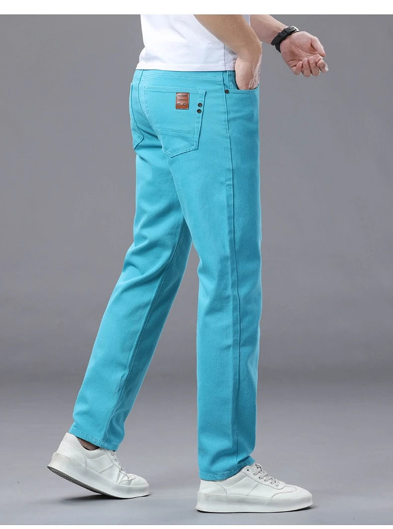 Business Stretch Solid Color Jeans Men Casual Straight Comfortable Fashion Classic Simple Brand Male Denim Pants