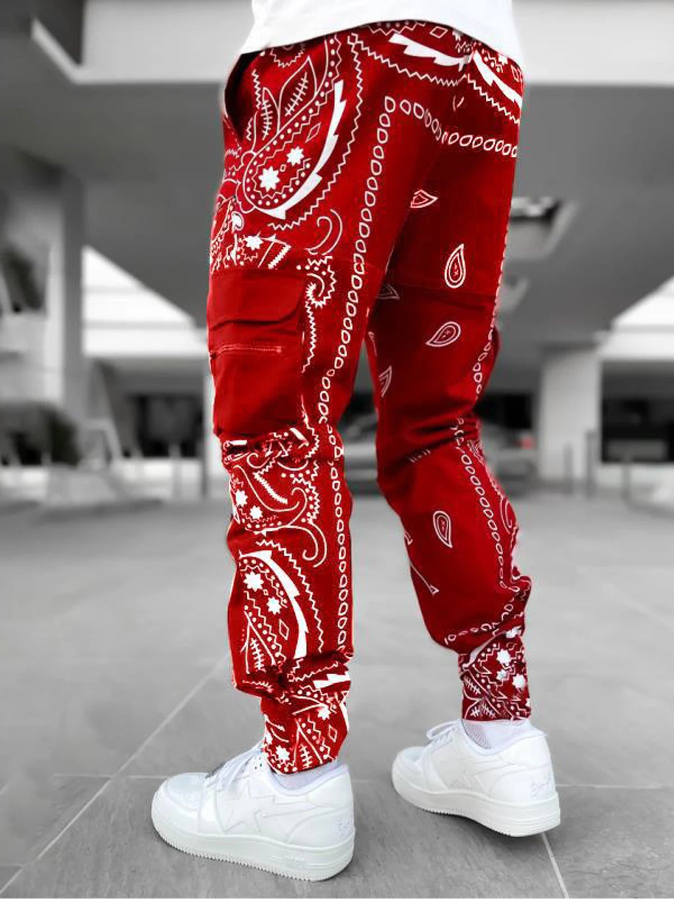 Men's Stylish Paisley Joggers with Multiple Pockets - Comfortable Fit for Sports and Casual Wear Street personality